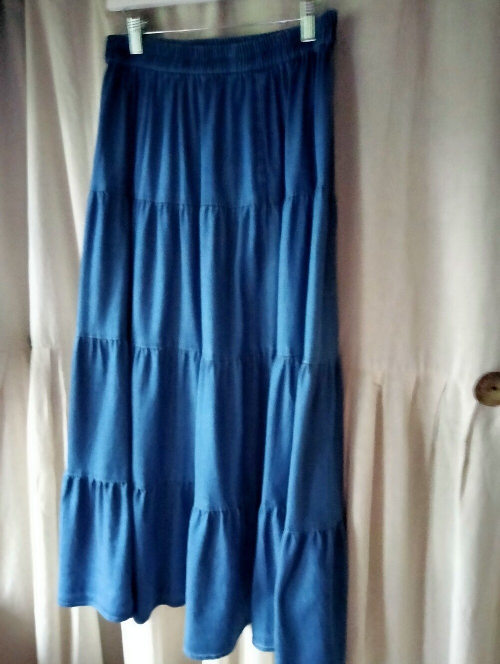 Women's Blue Tiered Maxi Skirt with Elastic Waist